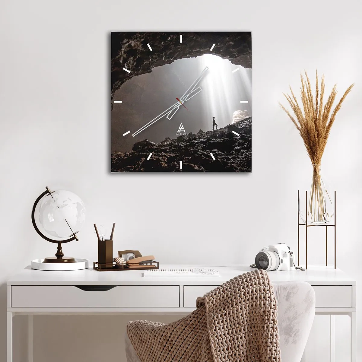 Relógio de parede - Relógio em vidro - Gruta luminosa - 40x40 cm