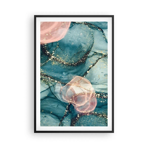 Pôster com moldura preta - Azul seda, rosa tule - 61x91 cm