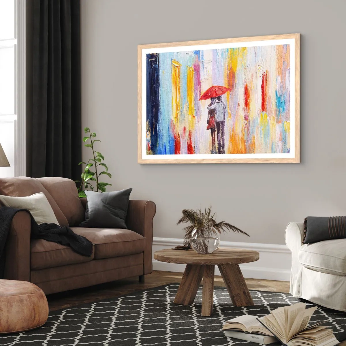 Pôster com moldura de carvalho claro - Que continue a chover - 91x61 cm