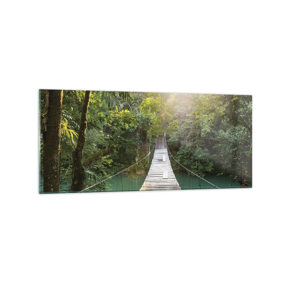 Quadro em vidro - Da água azul para a floresta azul - 120x50 cm