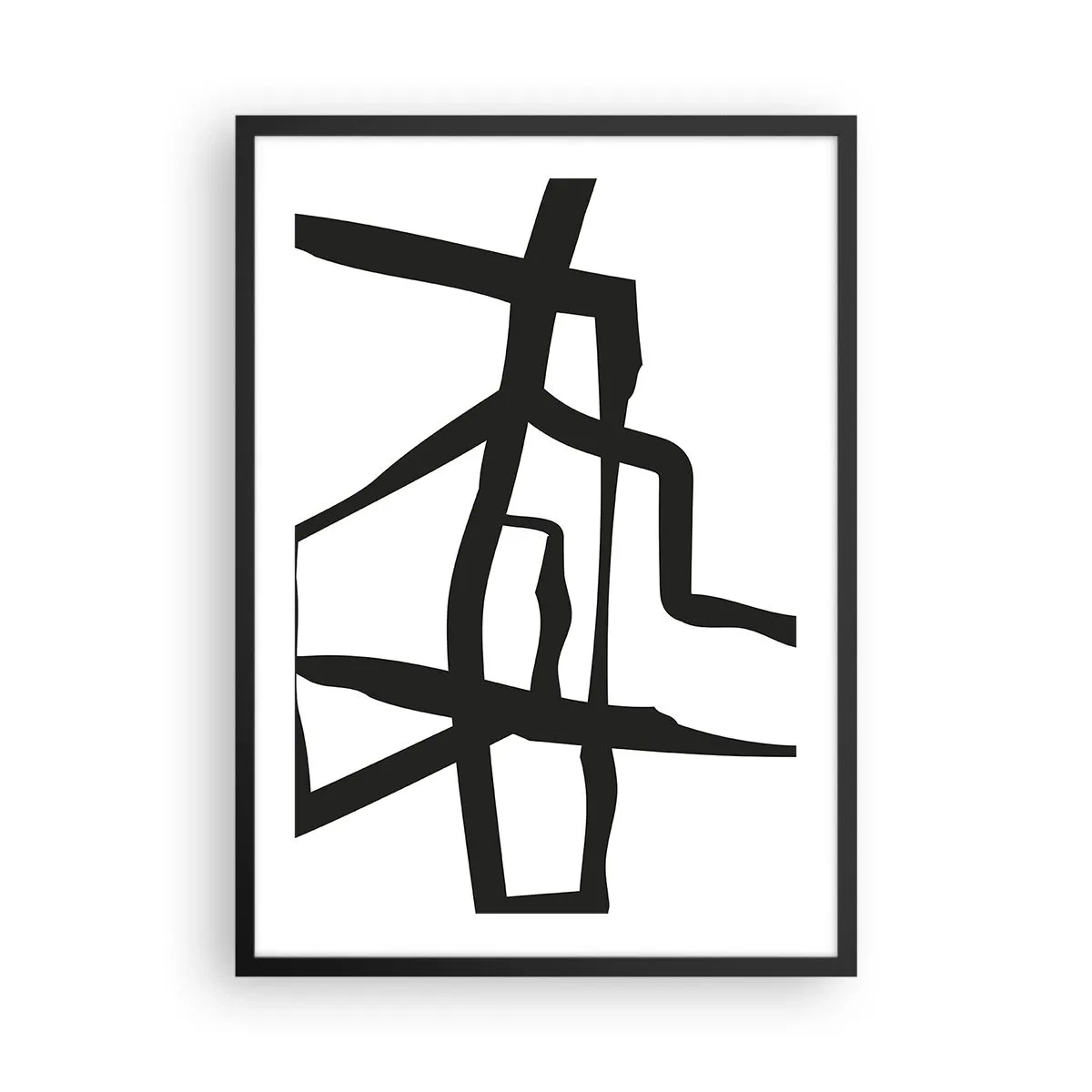 Pôster com moldura preta - Composição abstrata de linhas pretas em um fundo branco - 50x70cm - Projeto preto e branco - Decoração de parede moderna para a sala de estar e quarto ARTTOR