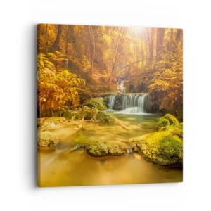 Quadro em tela - Cascata na floresta em ouro - 30x30 cm