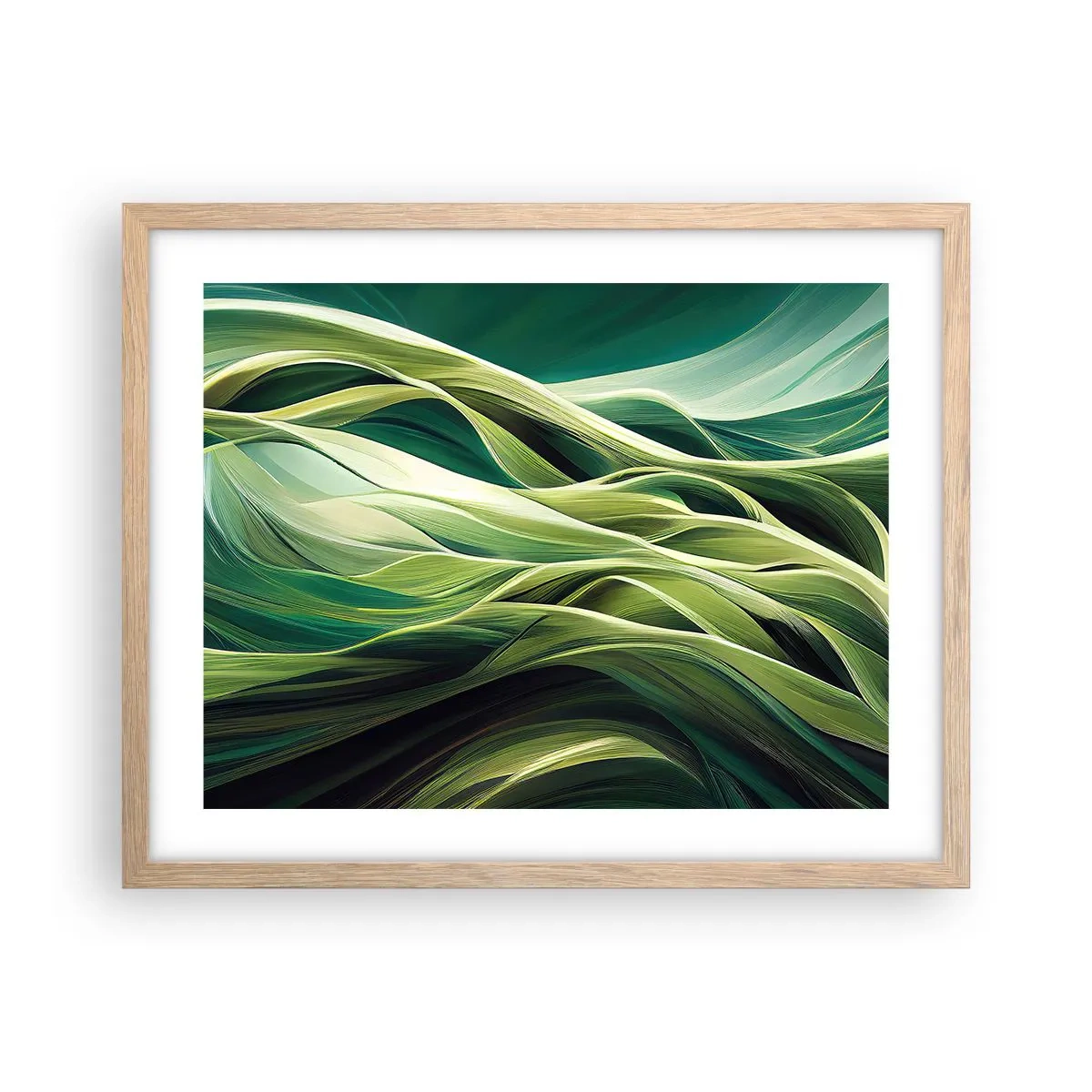 Pôster com moldura de carvalho claro - Jogo verde abstrato - 50x40 cm
