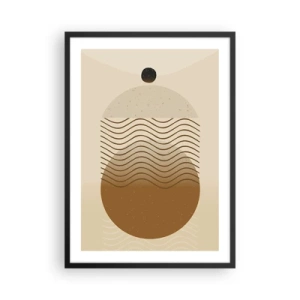 Pôster com moldura preta - Um padrão minimalista com ondas e formas geométricas - 50x70cm - Sobre a origem das figuras geométricas - Decoração de parede moderna para a sala de estar e quarto ARTTOR