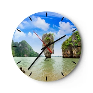 Relógio de parede - Relógio em vidro - James Bond Rock contra um céu azul - 30x30cm - Maravilhas rochosas da natureza - Decoração de parede moderna para a sala de estar, cozinha e quarto ARTTOR
