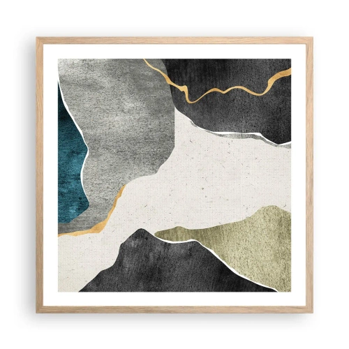 Pôster com moldura de carvalho claro - Composição de mosaico com fio de ouro - 60x60 cm