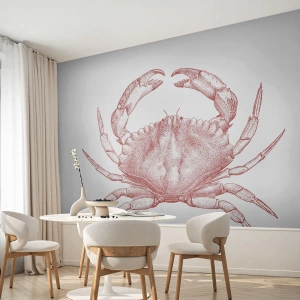 Papel de Parede Standard Eco - Ilustração de caranguejo vermelho em um fundo claro em um estilo gráfico - 100x70cm - Caranguejo sobre caranguejos - Decoração de parede moderna para a sala de estar e quarto ARTTOR