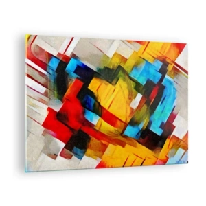 Quadro em vidro - Composição abstrata de formas geométricas - 70x50cm - Camadas multicoloridas - Decoração de parede moderna para a sala de estar e quarto ARTTOR