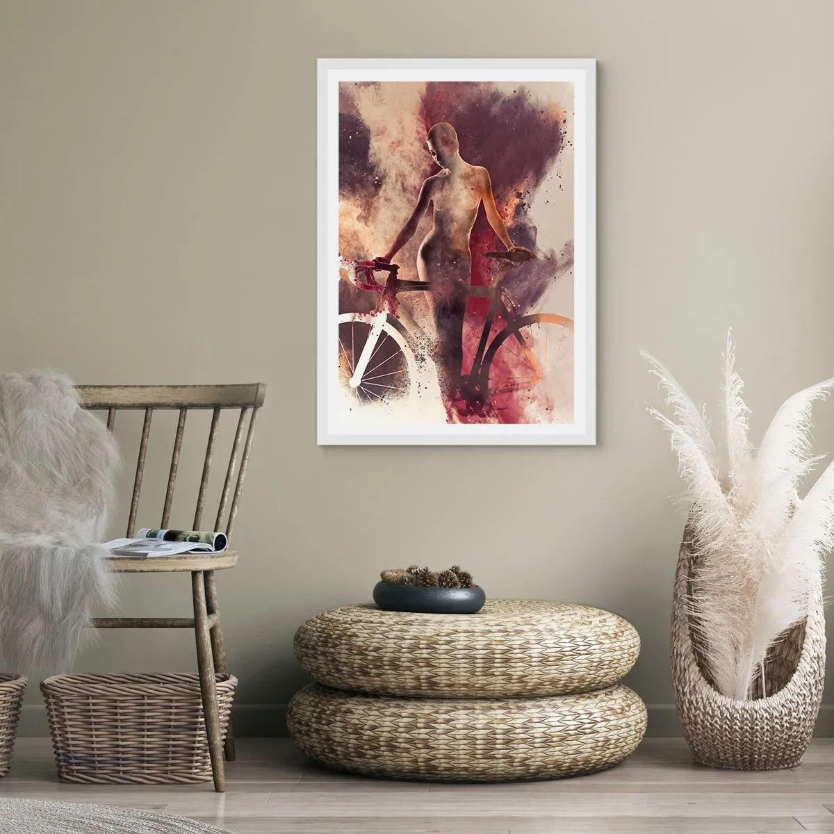 Pôster em moldura branca - Uma alma de bicicleta em formas de mármore - 61x91 cm