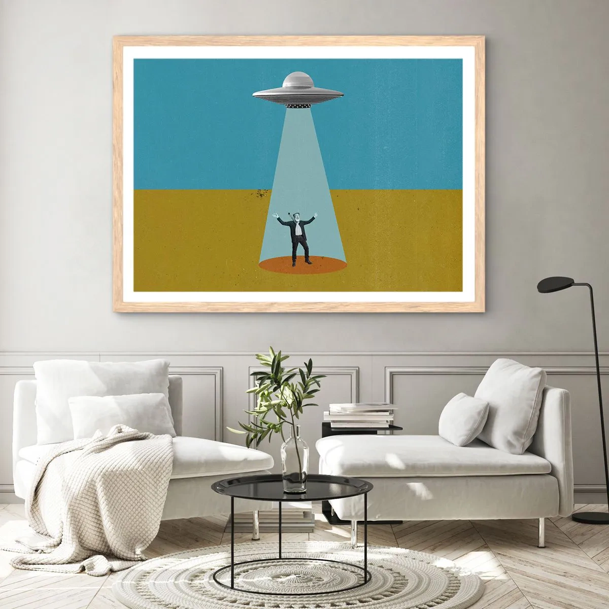 Pôster com moldura de carvalho claro - Encontro próximo - 70x50 cm