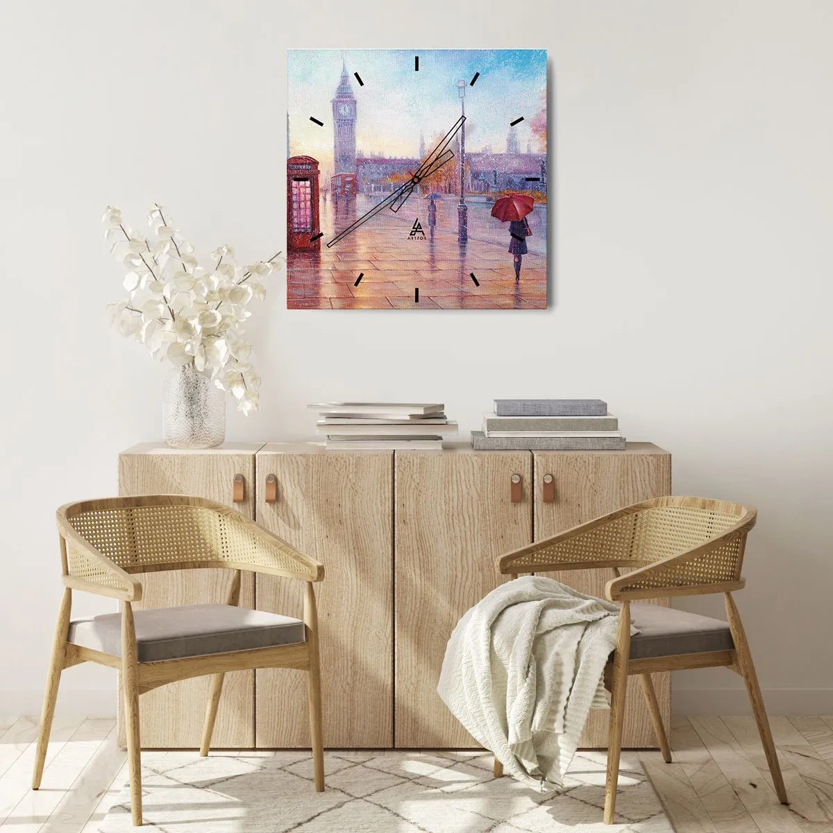 Relógio de parede - Relógio em vidro - Um dia de outono em Londres - 40x40 cm