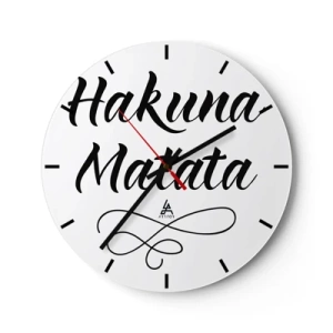 Relógio de parede - Relógio em vidro - Letras pretas de Hakuna Matata em fundo branco - 30x30cm - O melhor conselho - Decoração de parede moderna para a sala de estar, cozinha e quarto ARTTOR