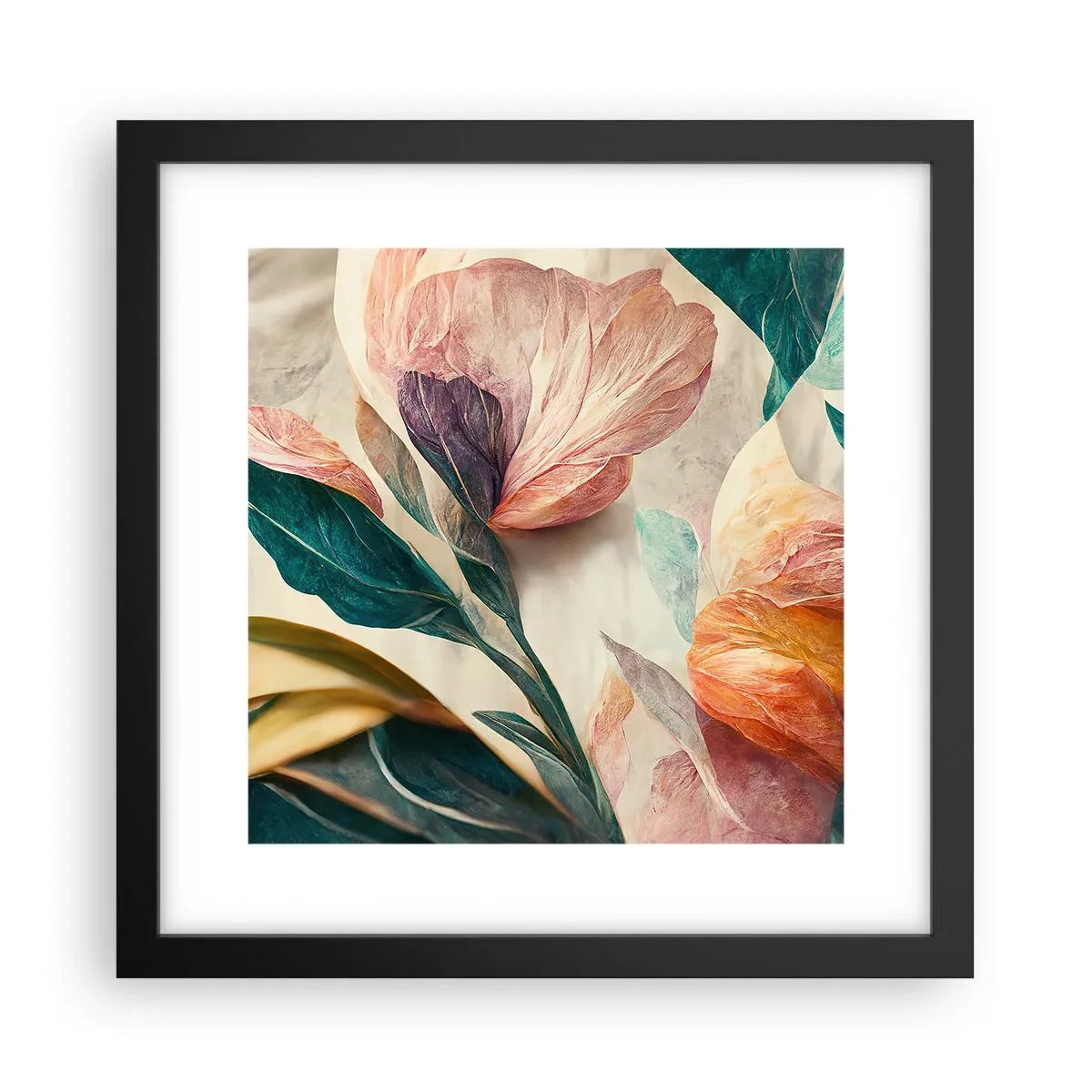 Pôster com moldura preta - Flores das ilhas do sul - 30x30 cm