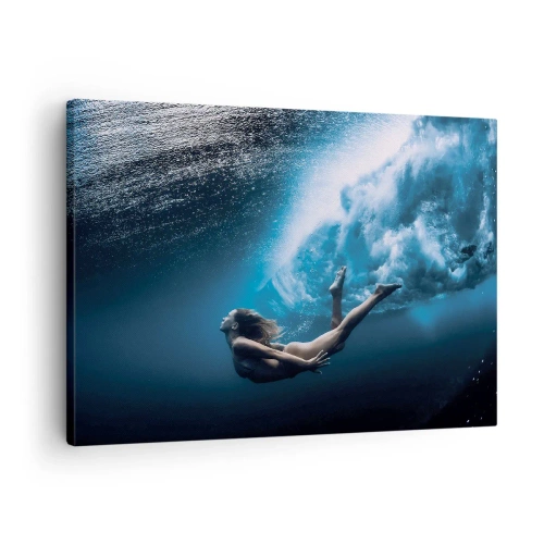 Quadro em tela - Foto subaquática com uma mulher e bolhas de ar - 70x50cm - Sereia moderna - Decoração de parede moderna para a sala de estar e quarto ARTTOR