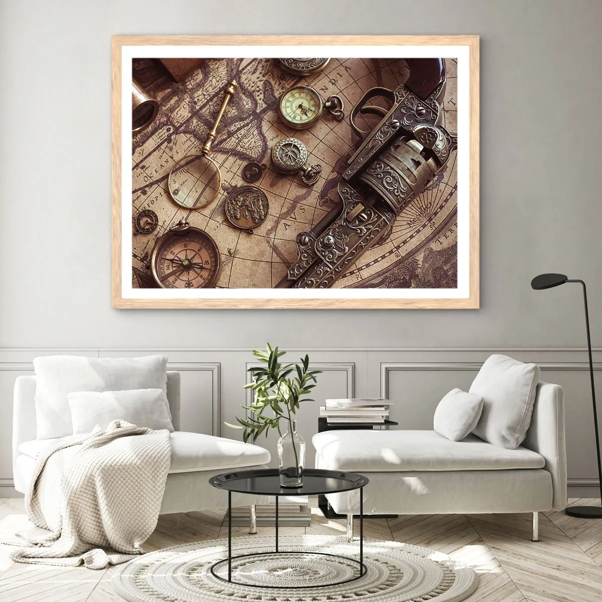 Pôster com moldura de carvalho claro - A aventura nos chama - 40x30 cm