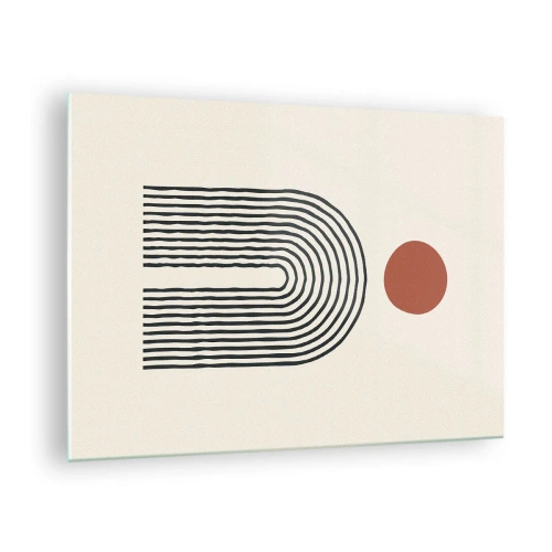 Quadro em vidro - Abstração gráfica com linhas e círculos em estilo retrô - 70x50cm - Magnetismo de formas e cores - Decoração de parede moderna para a sala de estar e quarto ARTTOR