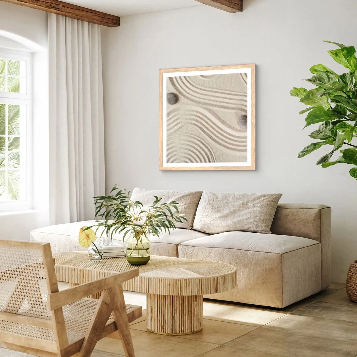 Pôster com moldura de carvalho claro - Um toque de calor - 60x60 cm