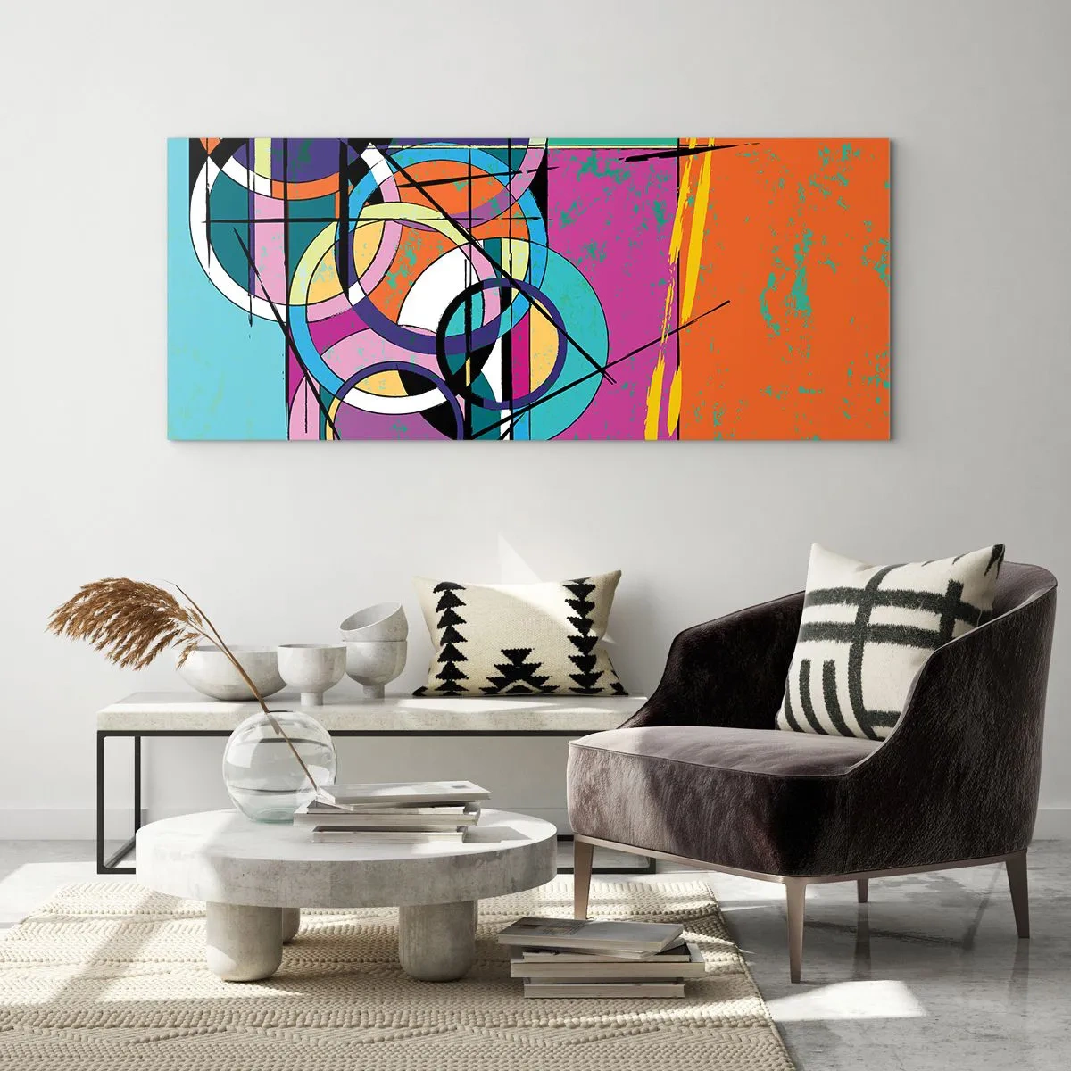 Quadro em vidro - Círculo entre círculos - 100x40 cm