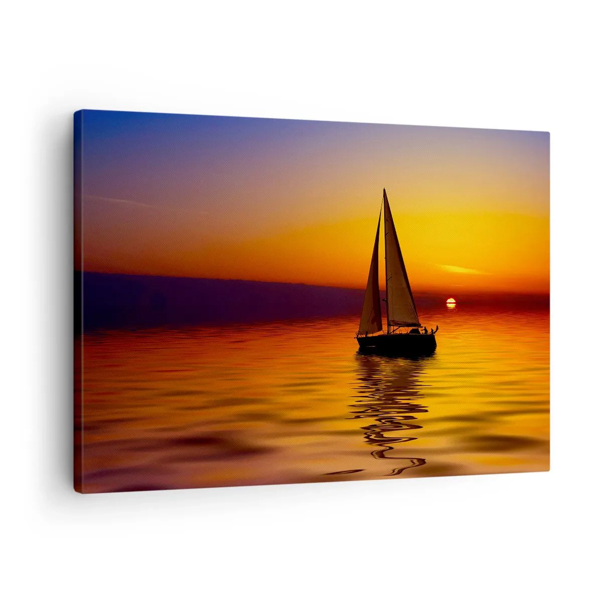 Quadro em tela - Um veleiro em um mar calmo ao pôr do sol - 70x50cm - Tranquilo anoitecer... - Decoração de parede moderna para a sala de estar e quarto ARTTOR