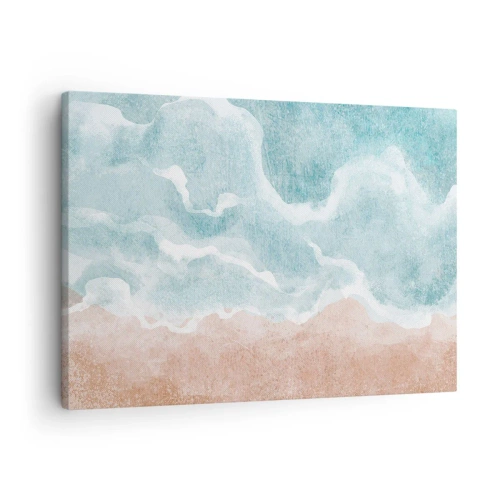 Quadro em tela - Praia abstrata com ondas em tons de azul e bege - 70x50cm - Abstração de nuvem - Decoração de parede moderna para a sala de estar e quarto ARTTOR