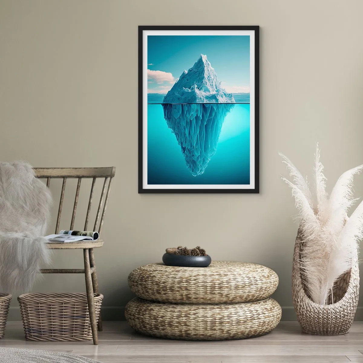 Pôster com moldura preta - Um iceberg com sua parte subaquática visível - 50x70cm - Rainha do Gelo - Decoração de parede moderna para a sala de estar e quarto ARTTOR