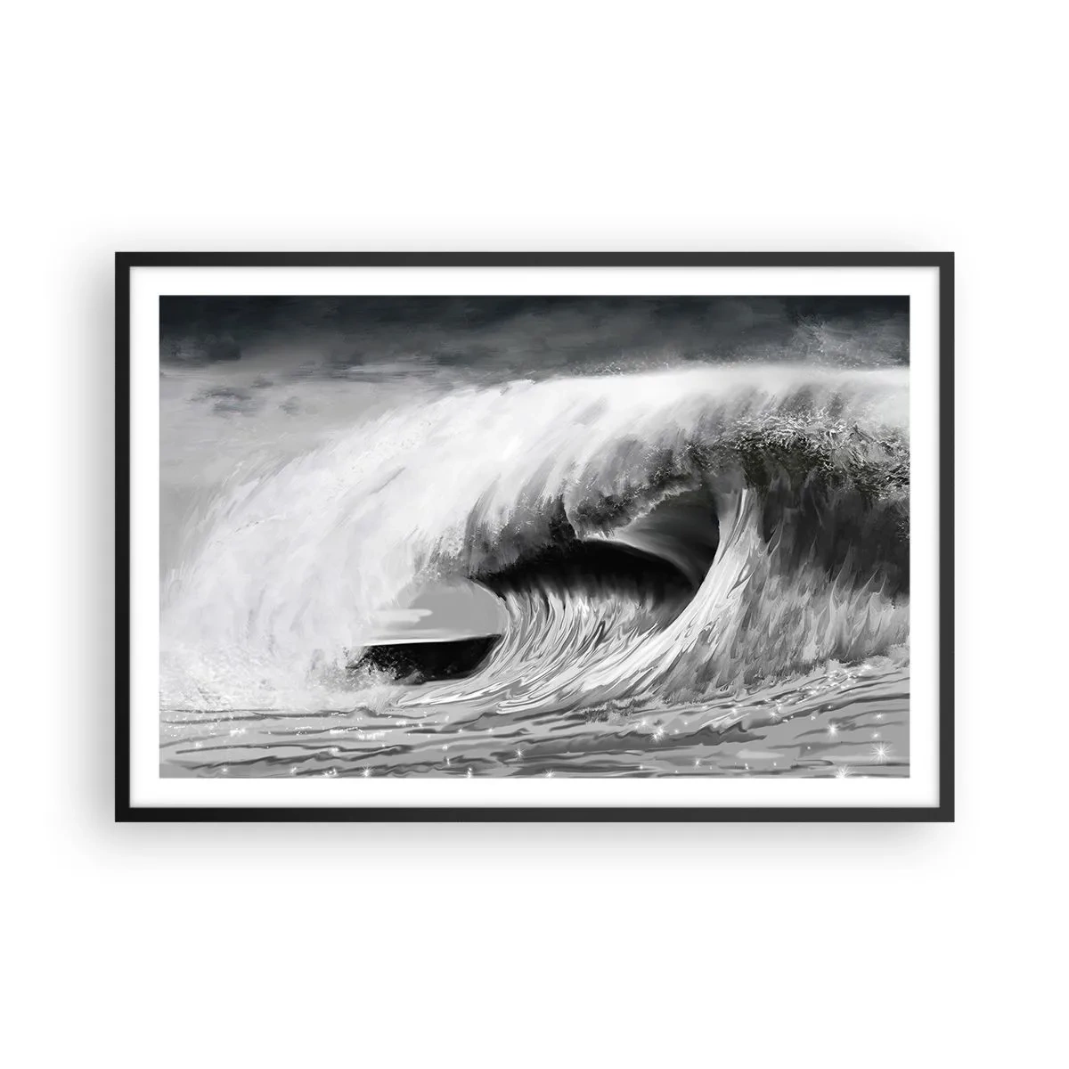 Pôster com moldura preta - A ira do oceano - 91x61 cm