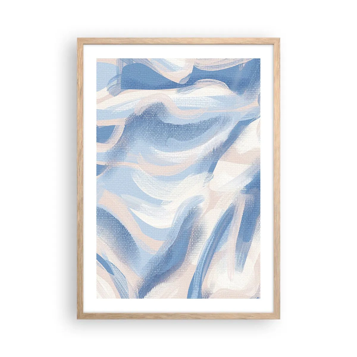Pôster com moldura de carvalho claro - Ondas azuis - 50x70 cm