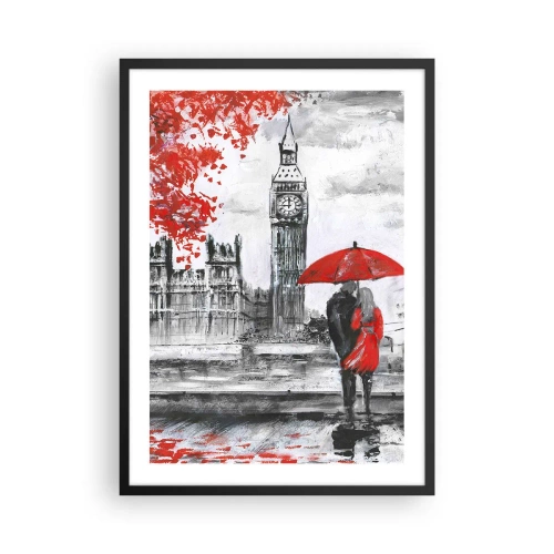 Pôster com moldura preta - Uma figura com um guarda-chuva vermelho em frente ao Big Ben em Londres - 50x70cm - Apaixonados em Londres - Decoração de parede moderna para a sala de estar e quarto ARTTOR