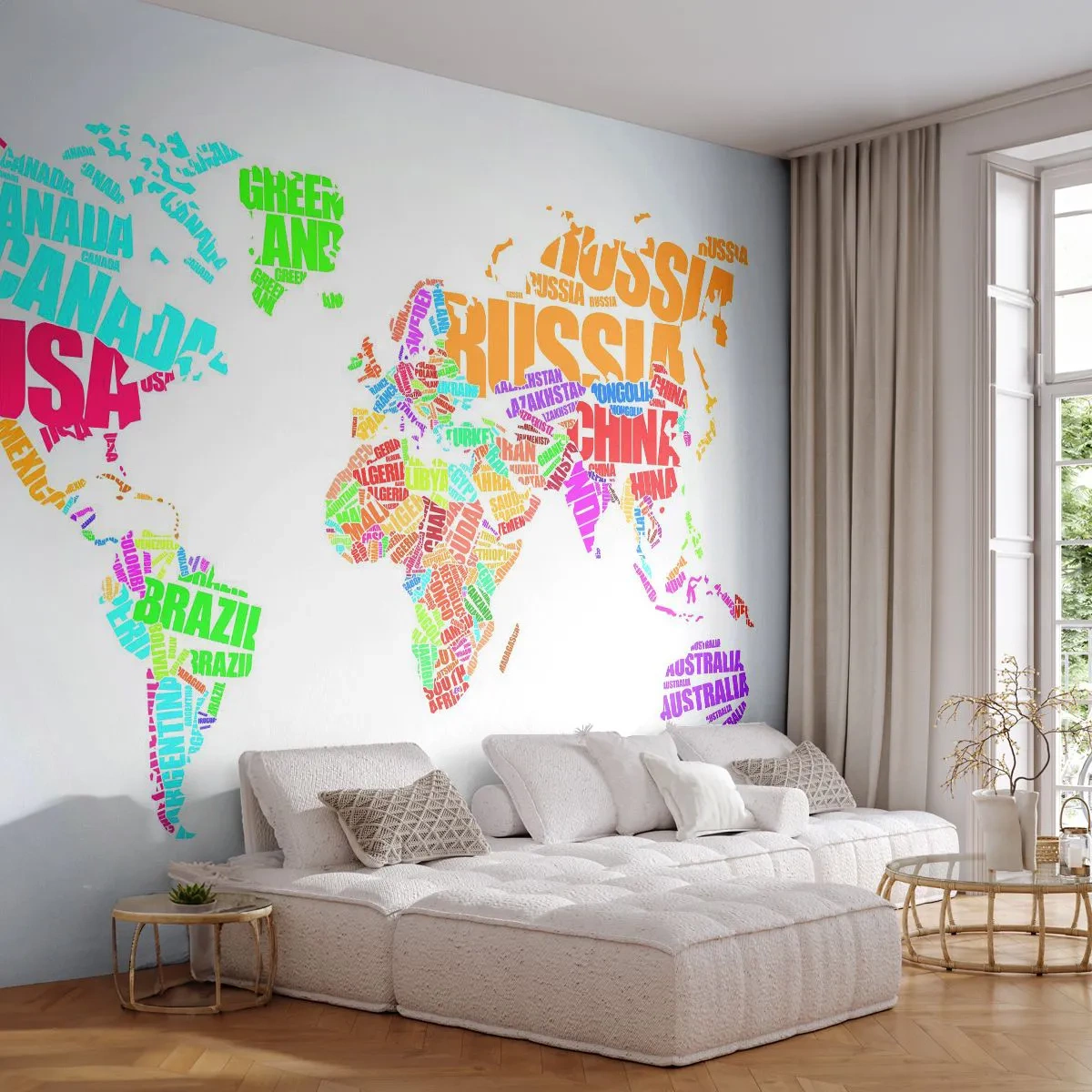 Papel de Parede Premium Sand - Quero conhecer todos - Mapa mundial, Gráficos, Continentes - 300x210 cm