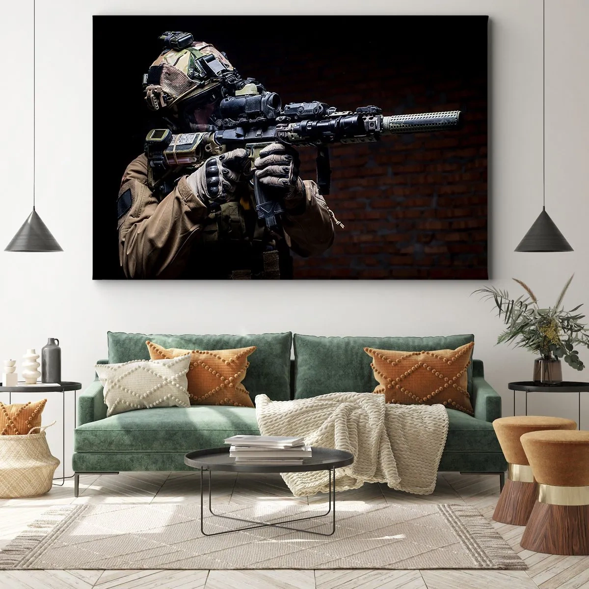 Quadro em tela - Um soldado com equipamento completo e um rifle - 70x50cm - Mortalmente eficaz - Decoração de parede moderna para a sala de estar e quarto ARTTOR
