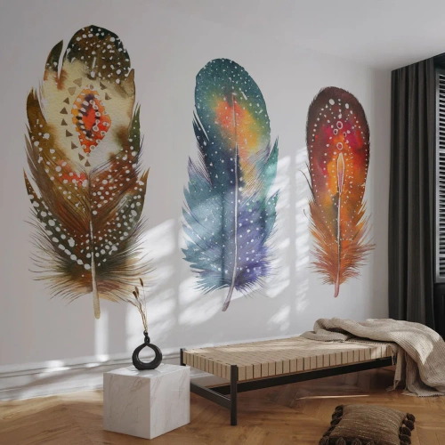 Papel de Parede Autocolante Deluxe Sticker - Rituais, ritos, mistérios - Pena de ave, Pássaro, Abstração - 250x175 cm