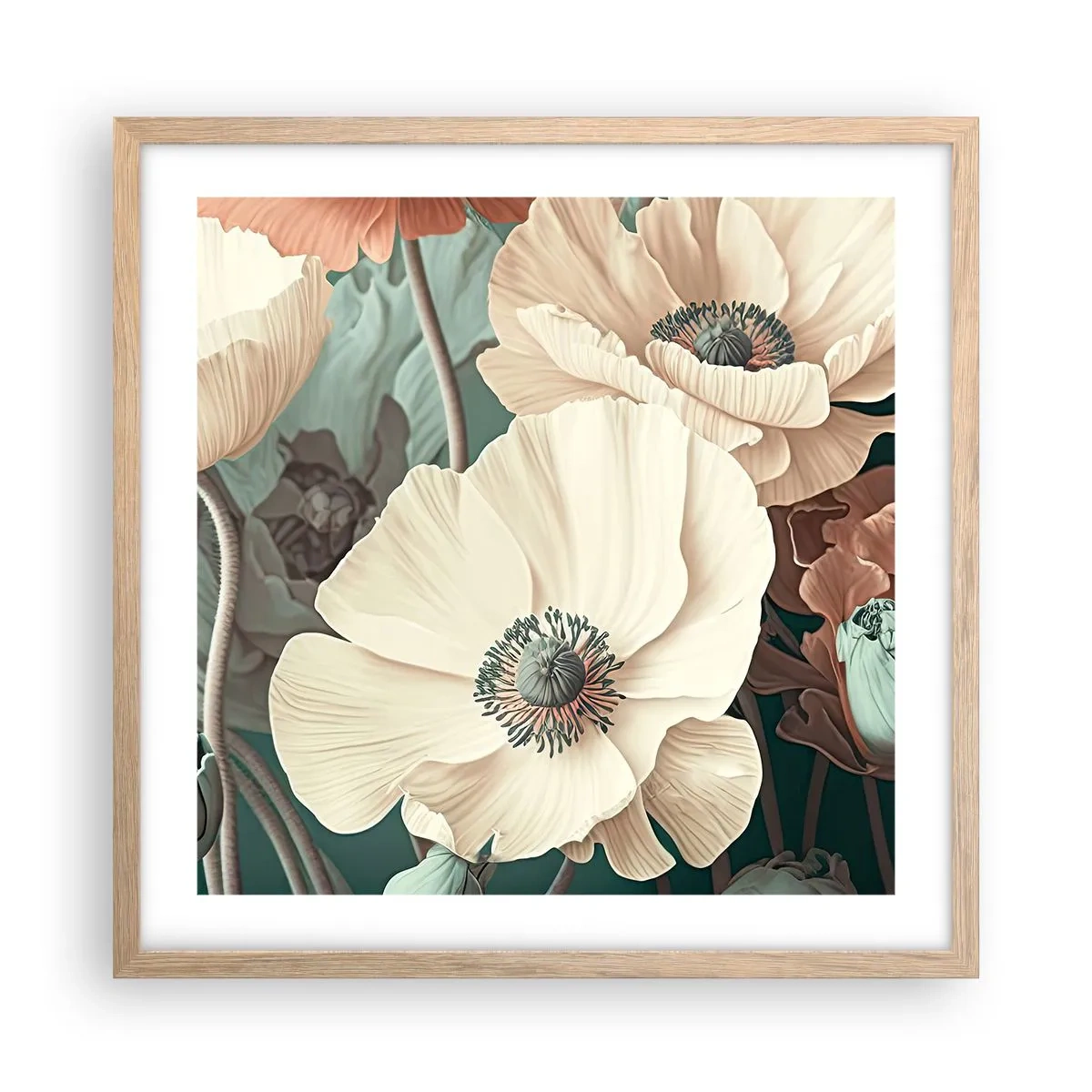 Pôster com moldura de carvalho claro - O sussurro das papoulas - 50x50 cm