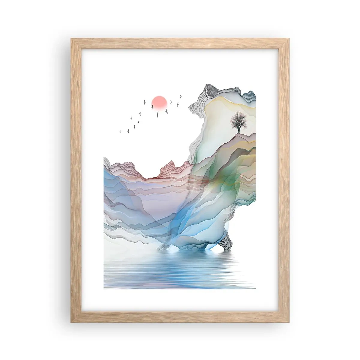 Pôster com moldura de carvalho claro - Em direção às montanhas de cristal - 30x40 cm