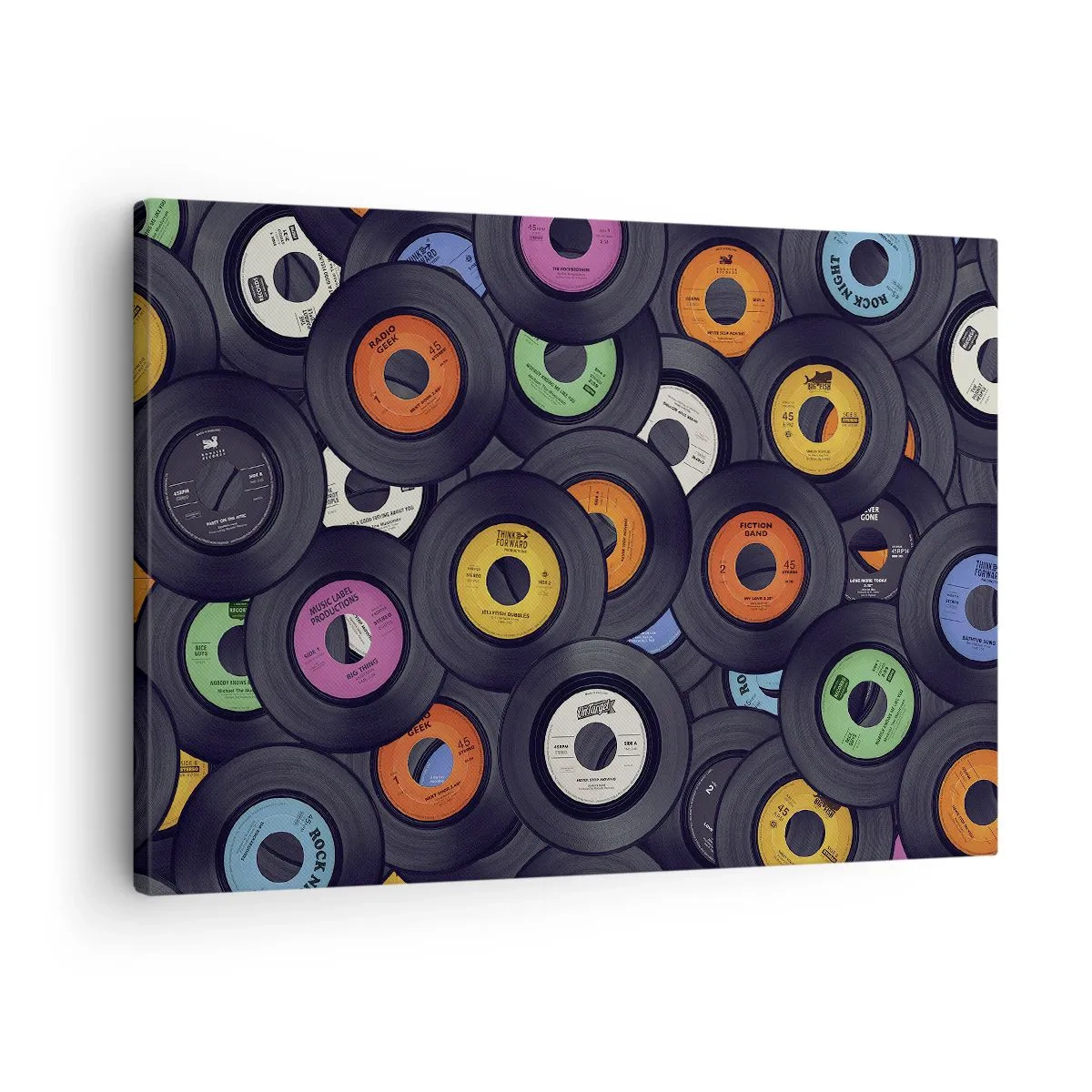 Quadro em tela - Vinis coloridos empilhados uns sobre os outros - 70x50cm - Cores dos clássicos - Decoração de parede moderna para a sala de estar e quarto ARTTOR