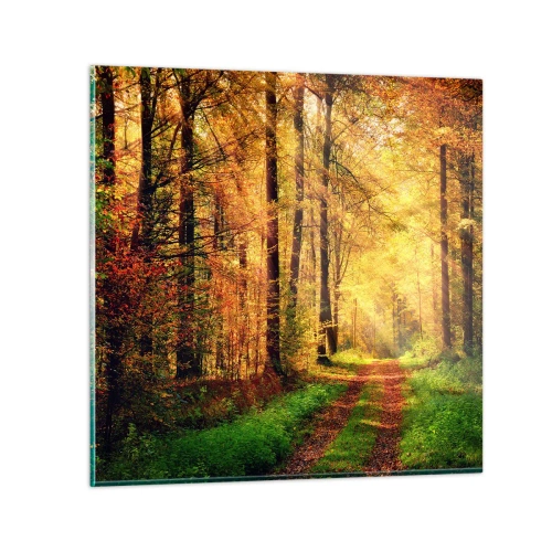 Quadro em vidro - Silêncio dourado da floresta - 30x30 cm