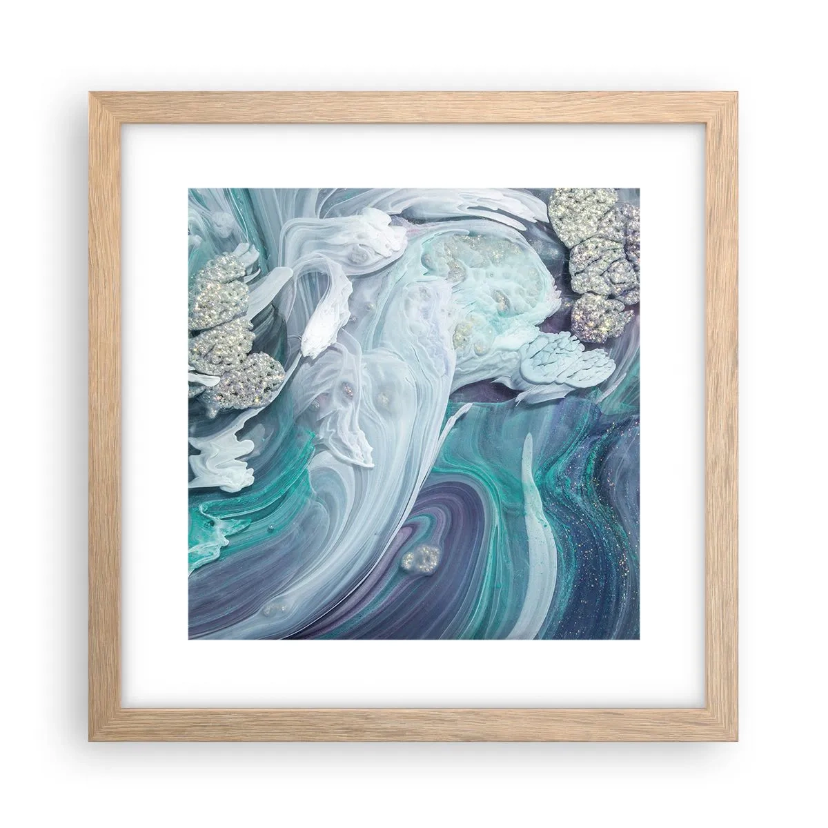 Pôster com moldura de carvalho claro - Correntes de azul - 30x30 cm