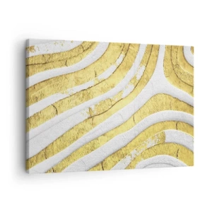 Quadro em tela - Linhas abstratas douradas e brancas em uma textura 3D - 70x50cm - Composição a branco e ouro - Decoração de parede moderna para a sala de estar e quarto ARTTOR