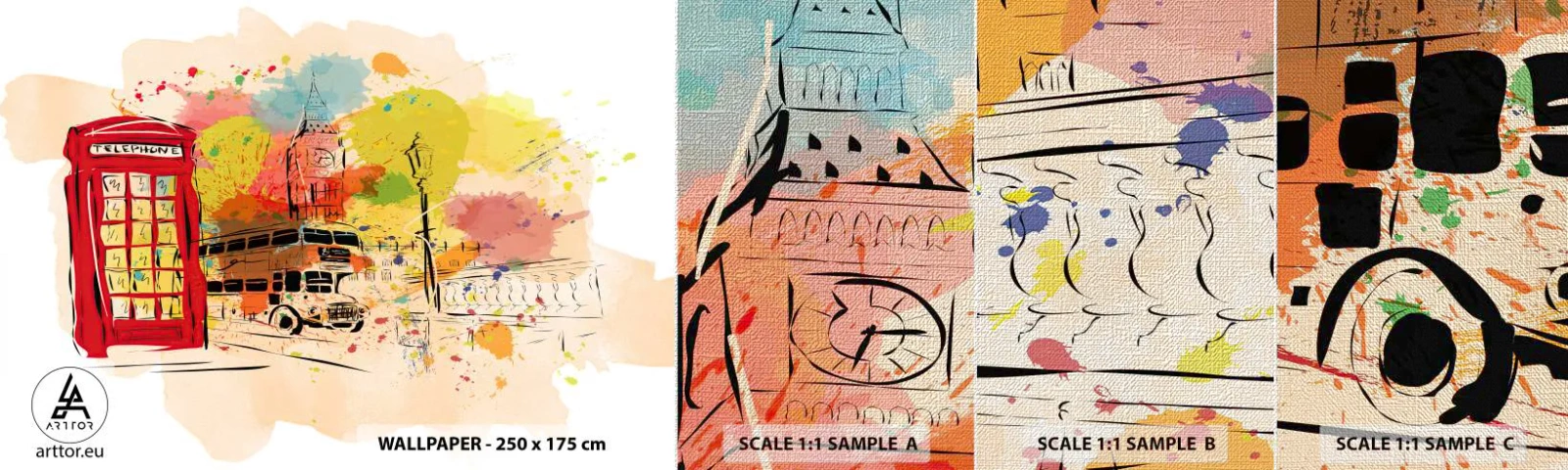 Amostra de papel de parede Premium Canvas - A cidade da variedade - Cidade, Londres, Abstração - 100x30 cm