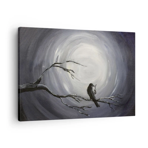 Quadro em tela - Pássaro preto em um galho ao luar - 70x50cm - A chave para o mistério da noite - Decoração de parede moderna para a sala de estar e quarto ARTTOR