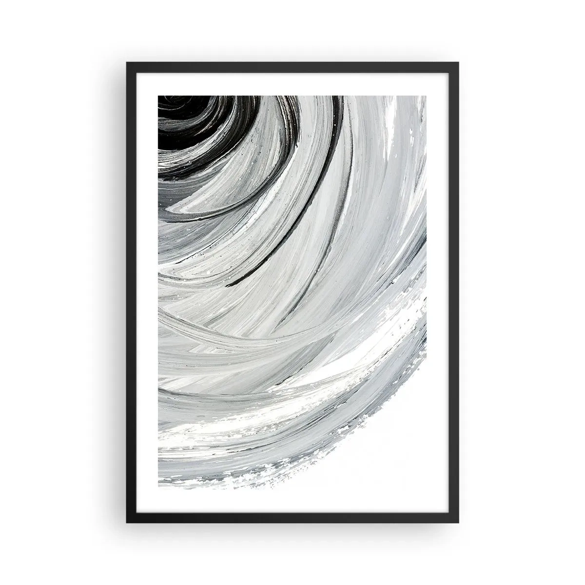 Pôster com moldura preta - Abstração dinâmica em tons de preto, branco e cinza - 50x70cm - Composição orbital - Decoração de parede moderna para a sala de estar e quarto ARTTOR