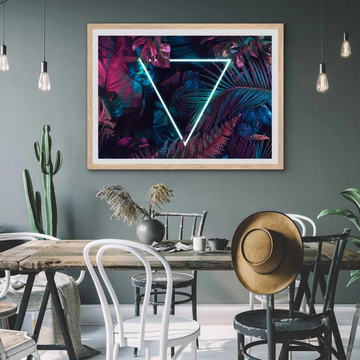 Pôster com moldura de carvalho claro - Jardim estilo discoteca - 70x50 cm