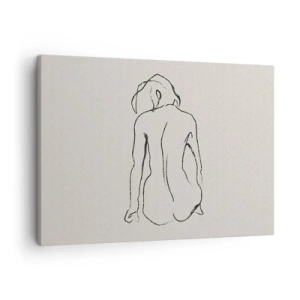 Quadro em tela - Um esboço sutil da silhueta de uma menina vista de trás - 70x50cm - Nu de rapariga - Decoração de parede moderna para a sala de estar e quarto ARTTOR