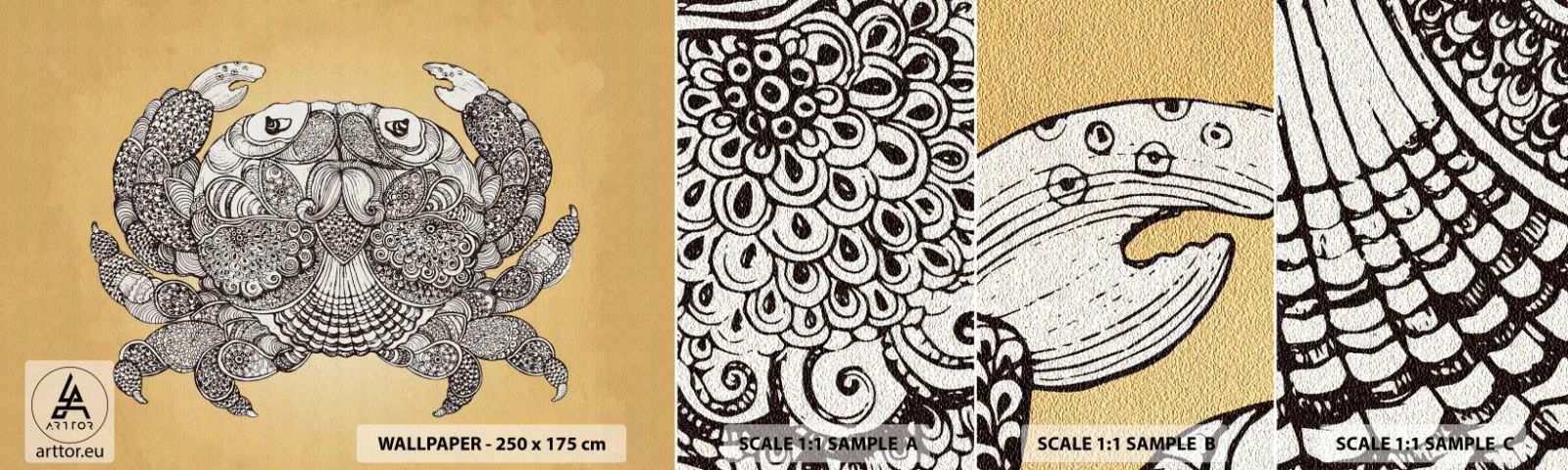 Amostra de Papel de Parede Standard Eco - Contos do Sr. Caranguejo - Caranguejo, Animais, Desenho - 100x30 cm