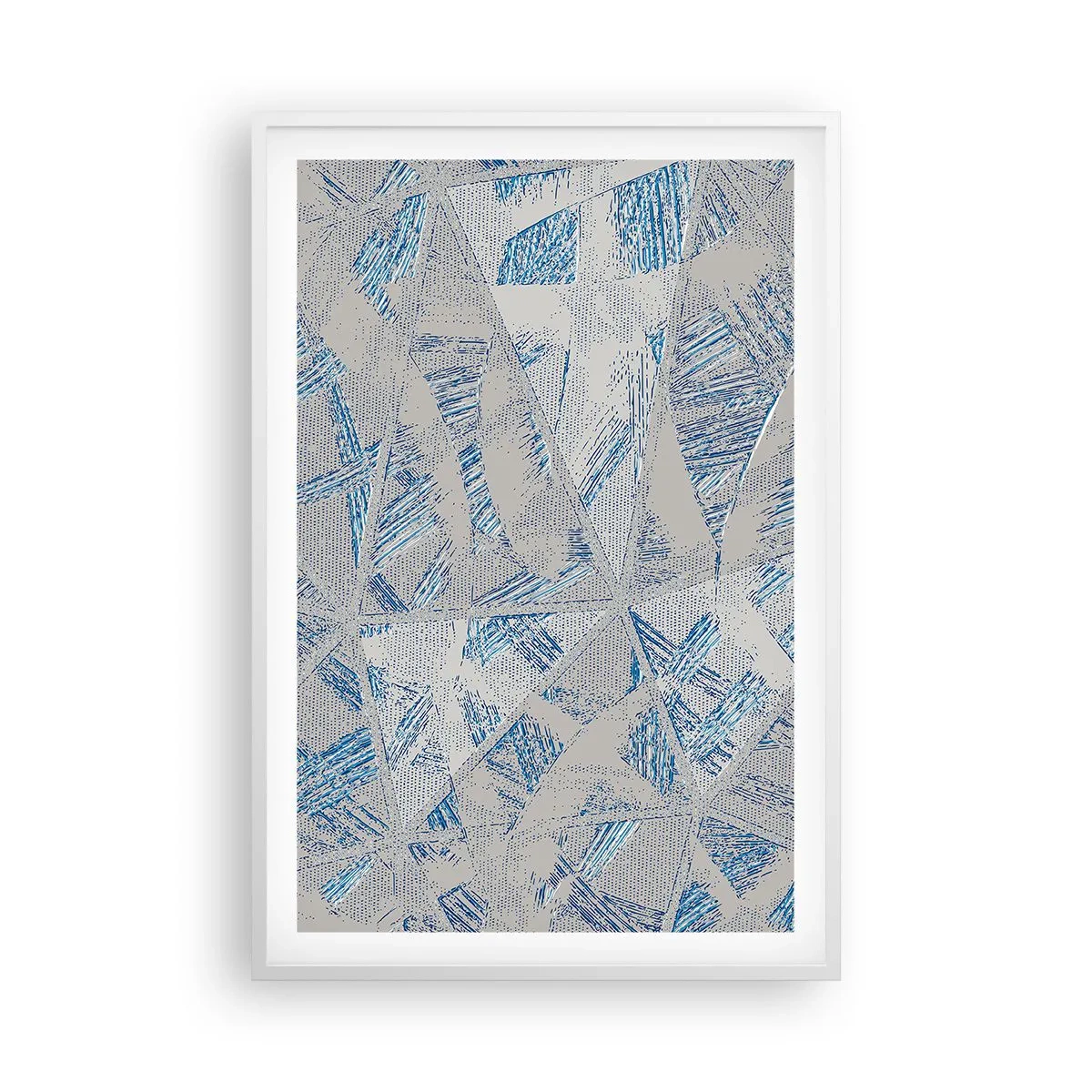Pôster em moldura branca - Em um labirinto azul e cinza - 61x91 cm