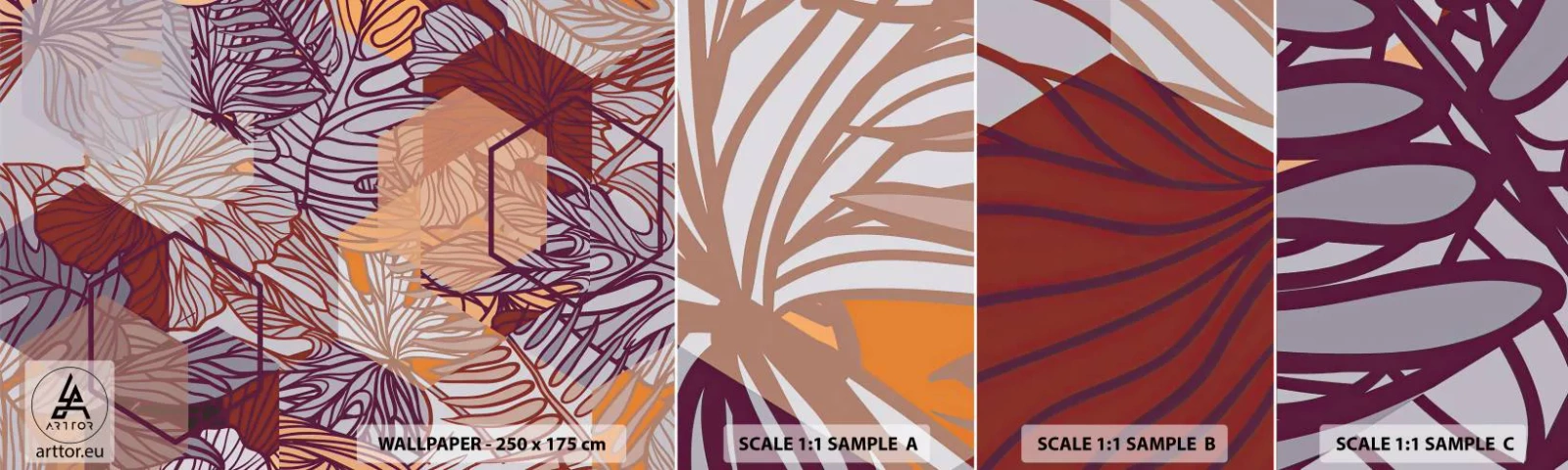 Amostra de papel de parede autocolante Deluxe Sticker - A impossível relação entre a geometria e a natureza - Abstração, Gráficos, Folhas - 100x30 cm