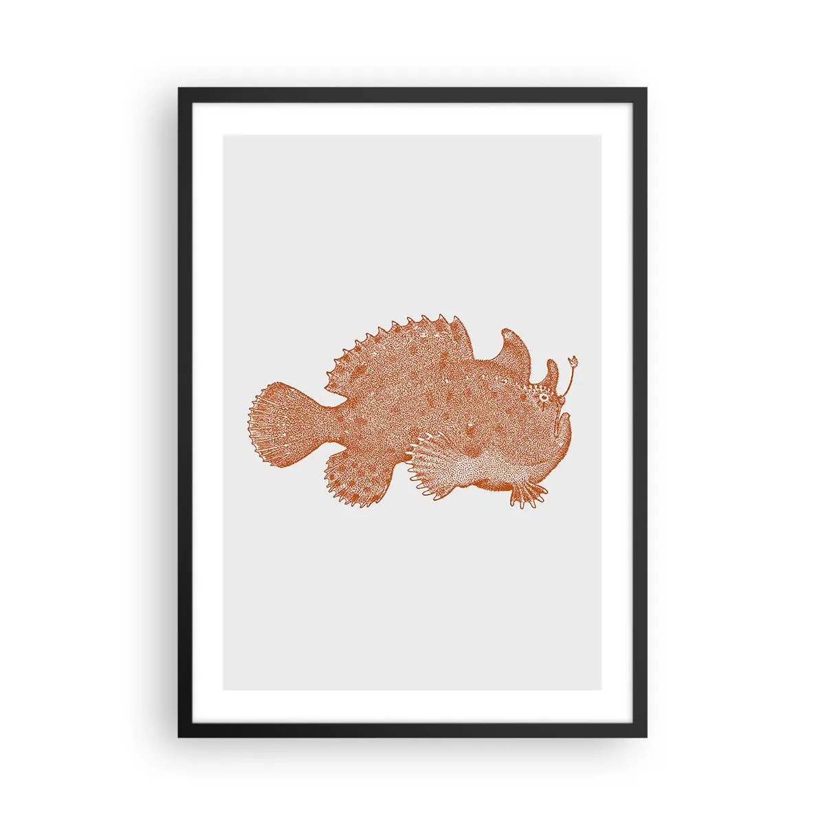 Pôster com moldura preta - Ilustração detalhada de um peixe de águas profundas - 50x70cm - E era um peixe - Decoração de parede moderna para a sala de estar e quarto ARTTOR