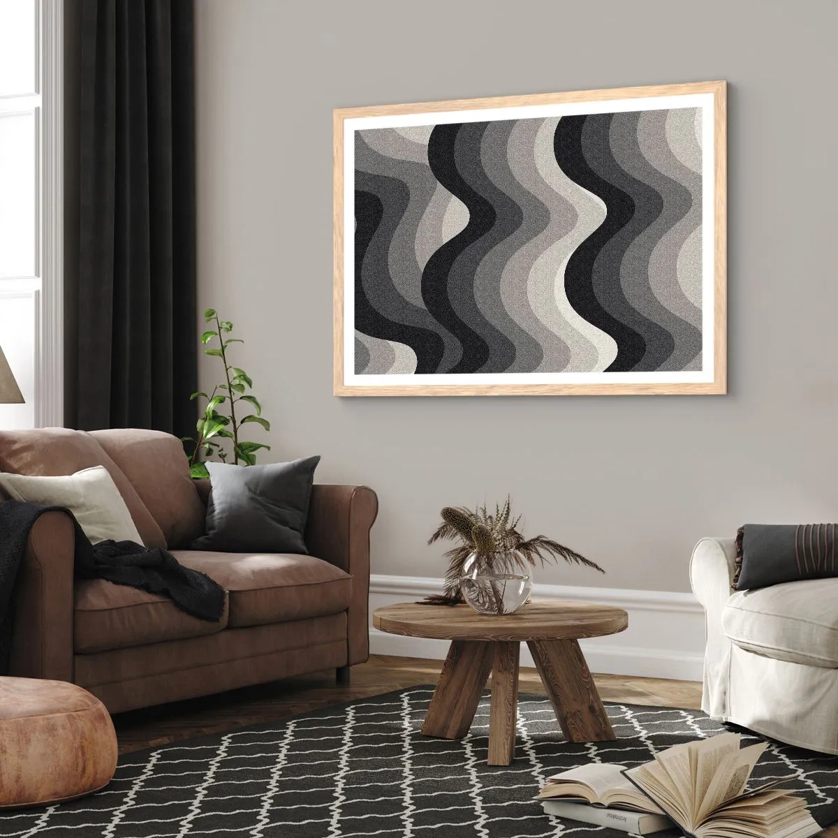 Pôster com moldura de carvalho claro - Onda após onda - 100x70 cm