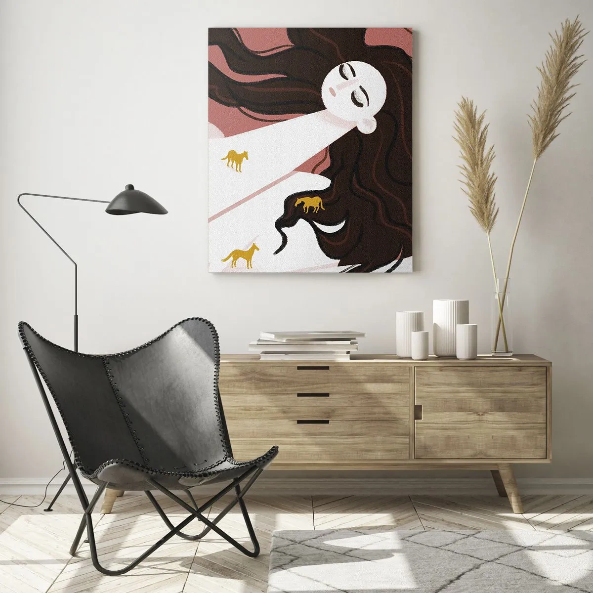 Quadro em vidro - Sonho com um cavalo dourado - 80x120 cm