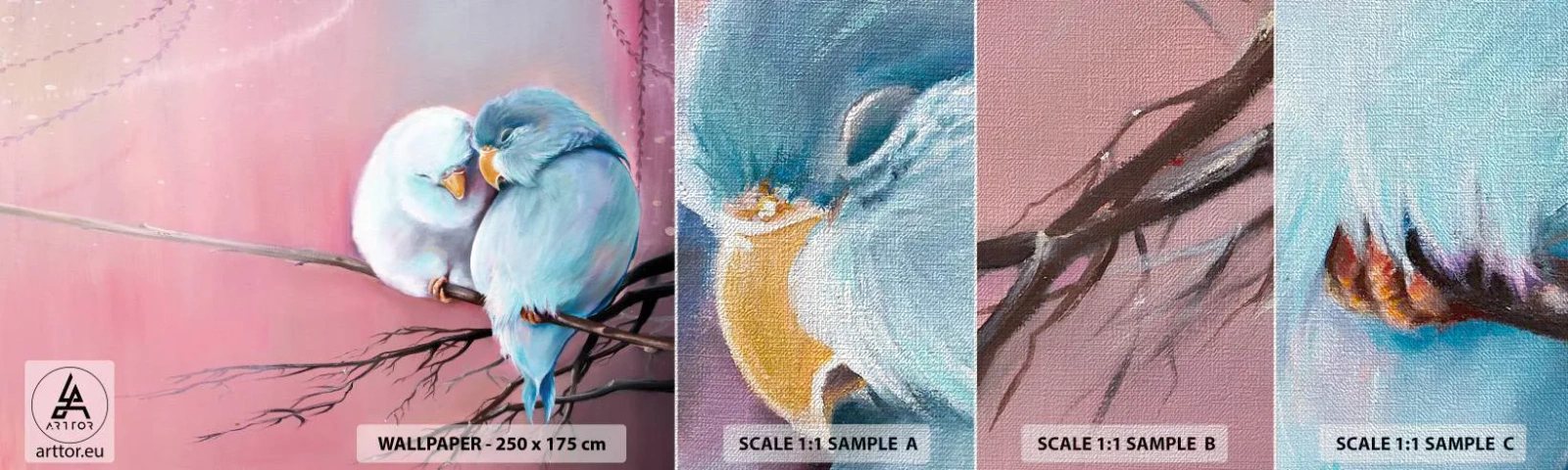 Amostra de papel de parede Premium Canvas - O que acrescentar aqui?... - Pássaros, Natureza, Pedaço - 100x30 cm