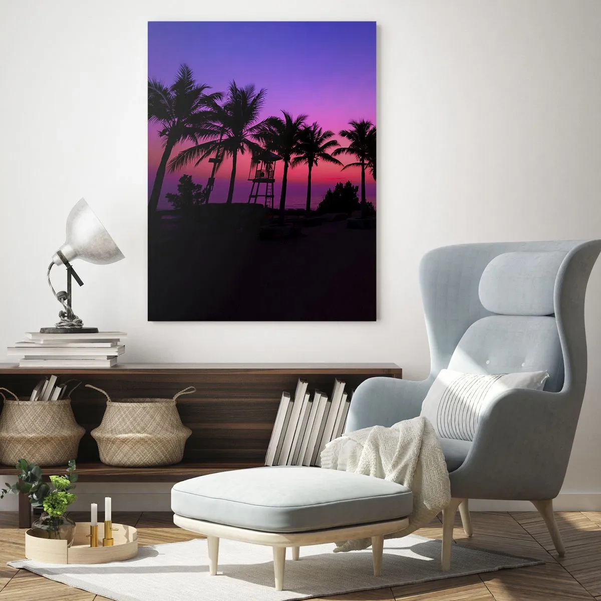 Quadro em vidro - Uma noite sob as palmeiras - 50x70 cm